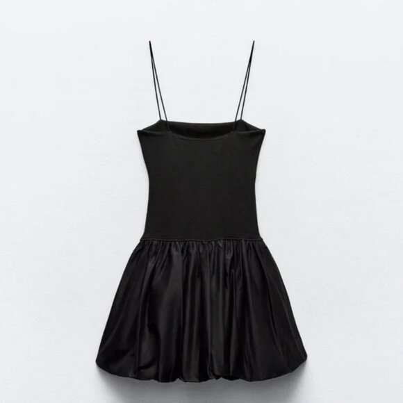 ZARA MIXED RIB POPLIN BALLOON DRESS - Picture 4 of 5